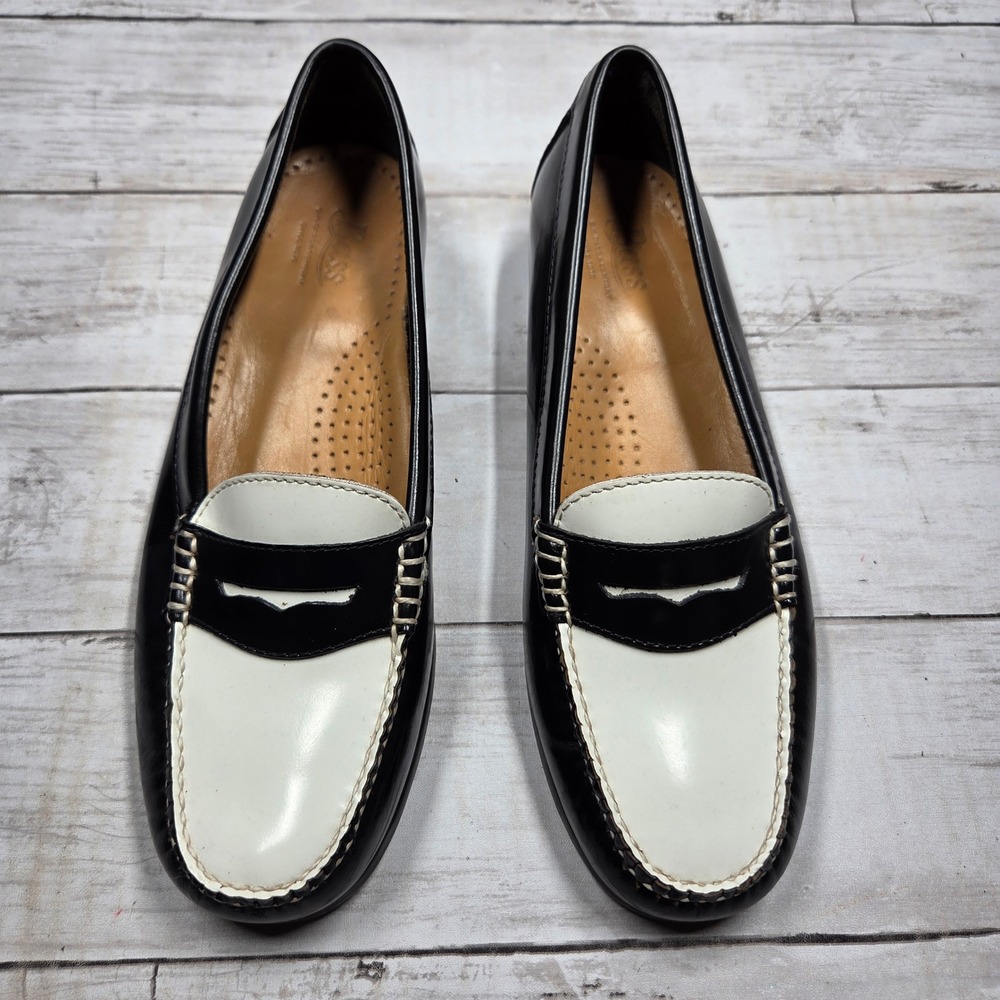 Bass Ziggy Weejuns Penny Loafers Two Tone Women 7M Black White Leather Slip On